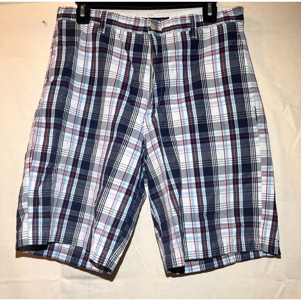 Chaps Plaid Shorts Mens Size 32 Blue White Red 100% Cotton Q58